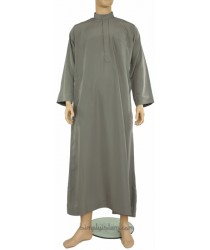 Thobe Qatari Dishdash Collar Men's Thawb Jubba Ad-Dafah- Stone Grey
